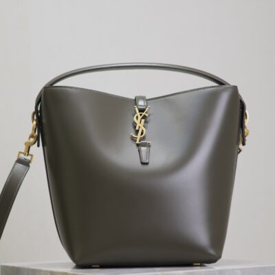 YSL 25S LE 5 À 7 BUCKET 26 IN DARK OLIVE CALFSKIN GOLD HARDWARE