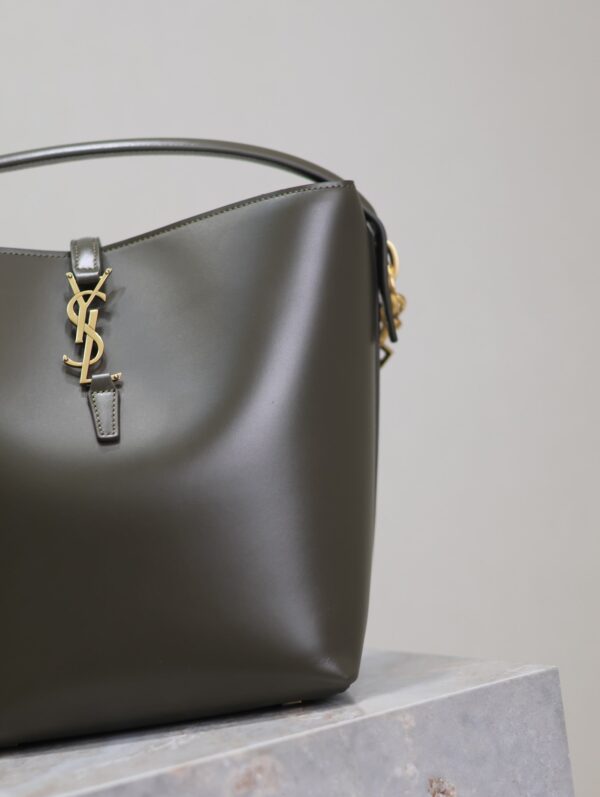 YSL 25S LE 5 À 7 BUCKET 26 IN DARK OLIVE CALFSKIN GOLD HARDWARE