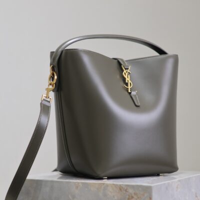 YSL 25S LE 5 À 7 BUCKET 26 IN DARK OLIVE CALFSKIN GOLD HARDWARE
