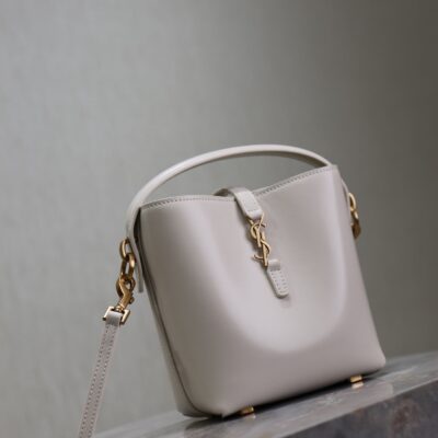 YSL 25S LE 37 MINI 15 IN DUSTY GRAY CALFSKIN GOLD HARDWARE