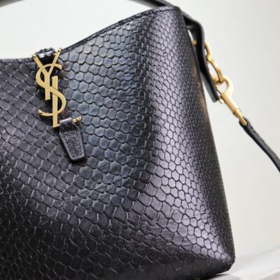 YSL 25S LE 37 20 IN BLACK SNAKE EMBOSSED CALFSKIN GOLD HARDWARE