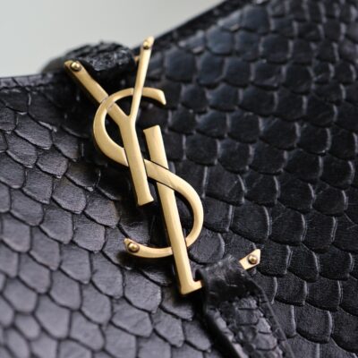 YSL 25S LE 37 20 IN BLACK SNAKE EMBOSSED CALFSKIN GOLD HARDWARE