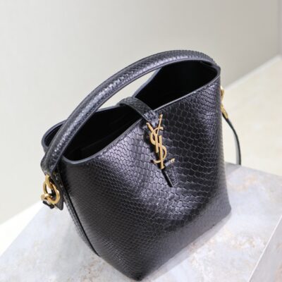 YSL 25S LE 37 20 IN BLACK SNAKE EMBOSSED CALFSKIN GOLD HARDWARE