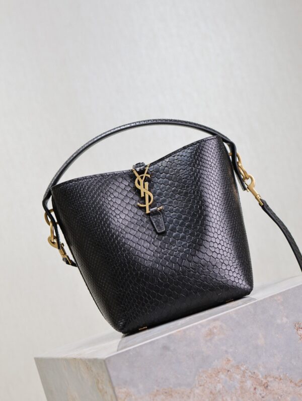 YSL 25S LE 37 20 IN BLACK SNAKE EMBOSSED CALFSKIN GOLD HARDWARE
