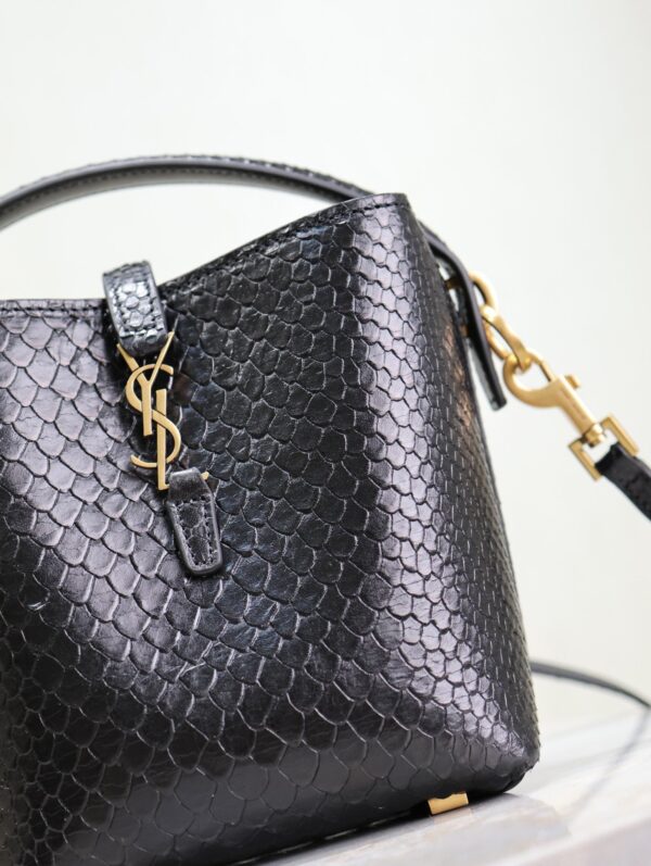 YSL 25S LE 37 BUCKET 15 IN BLACK SNAKE EMBOSSED CALFSKIN GOLD HARDWARE