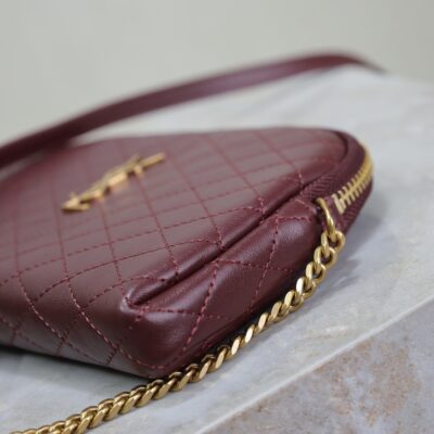 GABY ZIPPED POUCH 19 IN WINE RED QUILTED LAMBSKIN GOLD HARDWARE