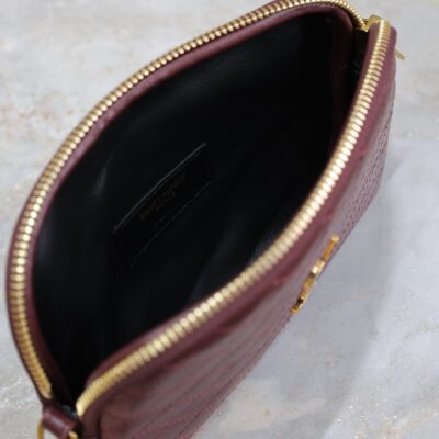 GABY ZIPPED POUCH 19 IN WINE RED QUILTED LAMBSKIN GOLD HARDWARE