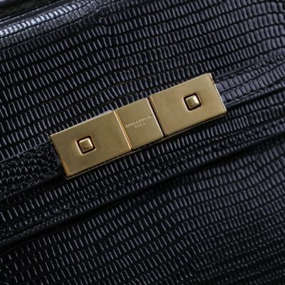 YSL 25S MINI MANHATTAN 19 IN BLACK SHINY CROCODILE CALFSKIN GOLD HARDWARE