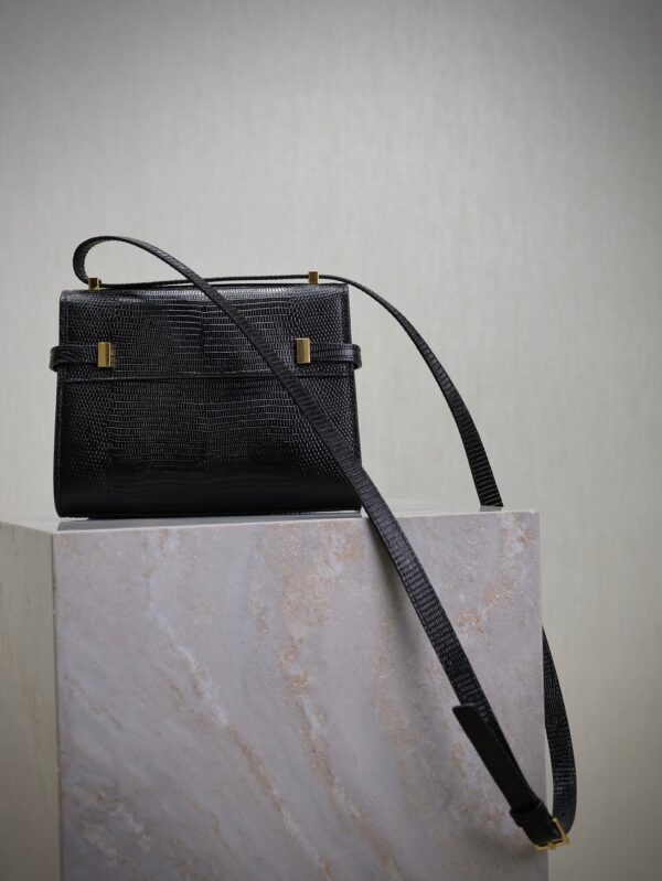 YSL 25S MINI MANHATTAN 19 IN BLACK SHINY CROCODILE CALFSKIN GOLD HARDWARE