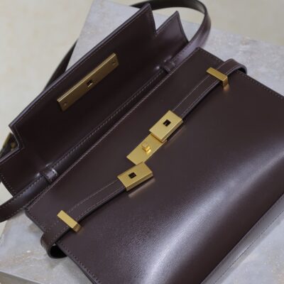 YSL 25S MANHATTAN SMALL 24 IN ROUGE CABERNET CALFSKIN GOLD HARDWARE