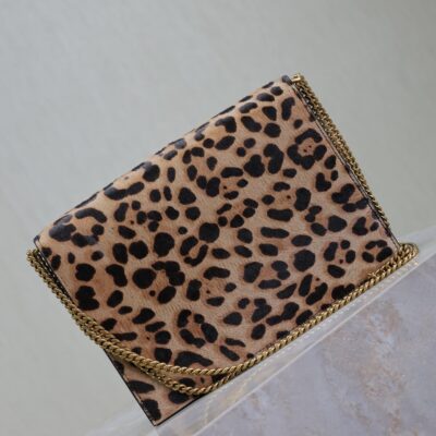 CASSANDRA CHAIN BAG 22 IN LEOPARD PRINT CALFSKIN GOLD HARDWARE