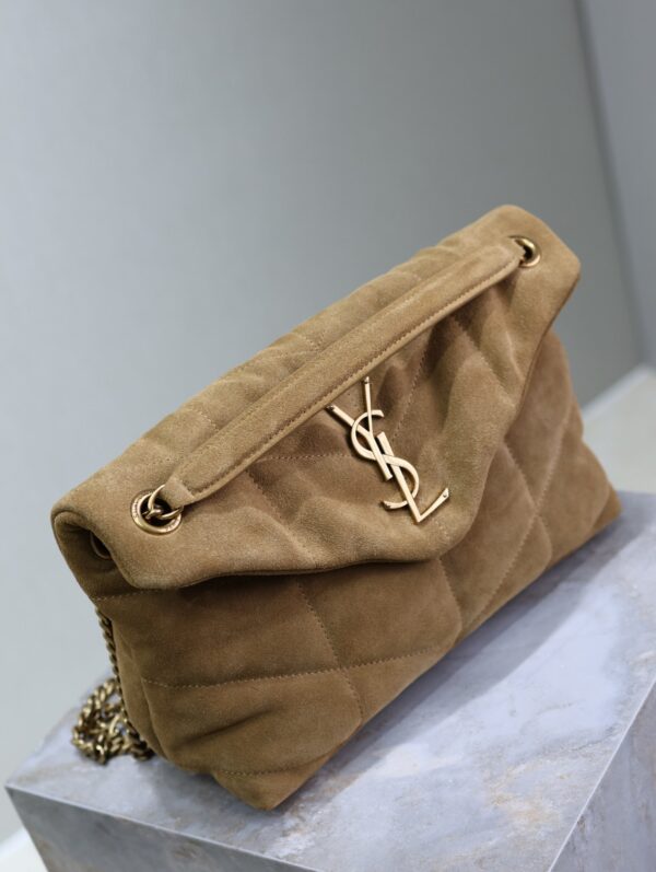 img_f8c0bdc9_20241023_i1729671937_5324_0_jpg YSL 25S LOULOU PUFFER MM 29 IN TAN BROWN SUEDE GOLD HARDWRE