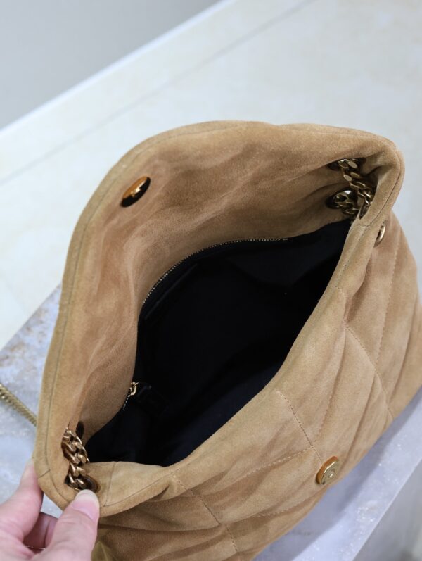 img_f8c0bdc9_20241023_i1729671937_5853_0_jpg YSL 25S LOULOU PUFFER MM 29 IN TAN BROWN SUEDE GOLD HARDWRE