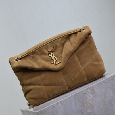 img_f8c0bdc9_20241023_i1729671938_5474_0_jpg YSL 25S LOULOU PUFFER MM 29 IN TAN BROWN SUEDE GOLD HARDWRE