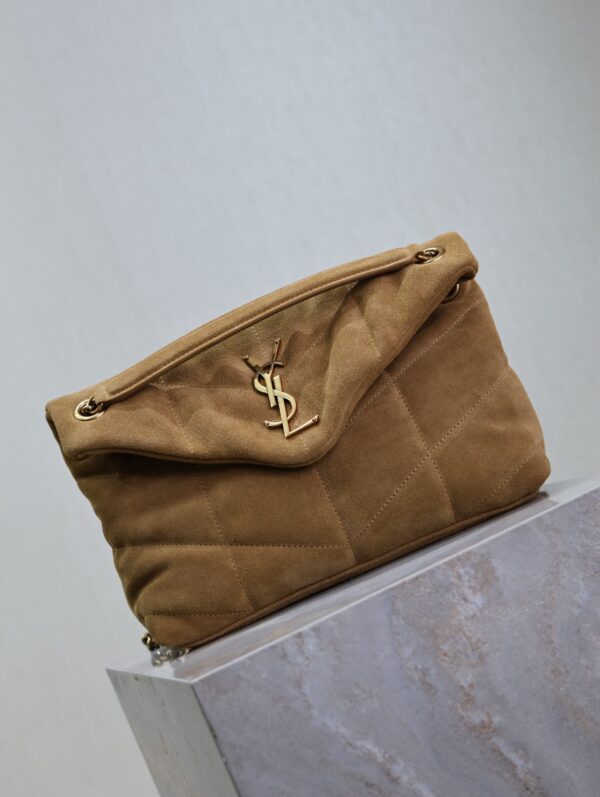img_f8c0bdc9_20241023_i1729671938_5474_0_jpg YSL 25S LOULOU PUFFER MM 29 IN TAN BROWN SUEDE GOLD HARDWRE
