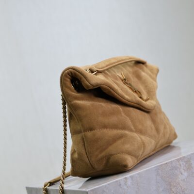 img_f8c0bdc9_20241023_i1729671938_7548_0_jpg YSL 25S LOULOU PUFFER MM 29 IN TAN BROWN SUEDE GOLD HARDWRE