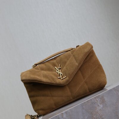 img_f8c0bdc9_20241023_i1729672204_3672_0_jpg YSL 25S LOULOU PUFFER MINI 23 IN TAN BROWN SUEDE GOLD HARDWRE