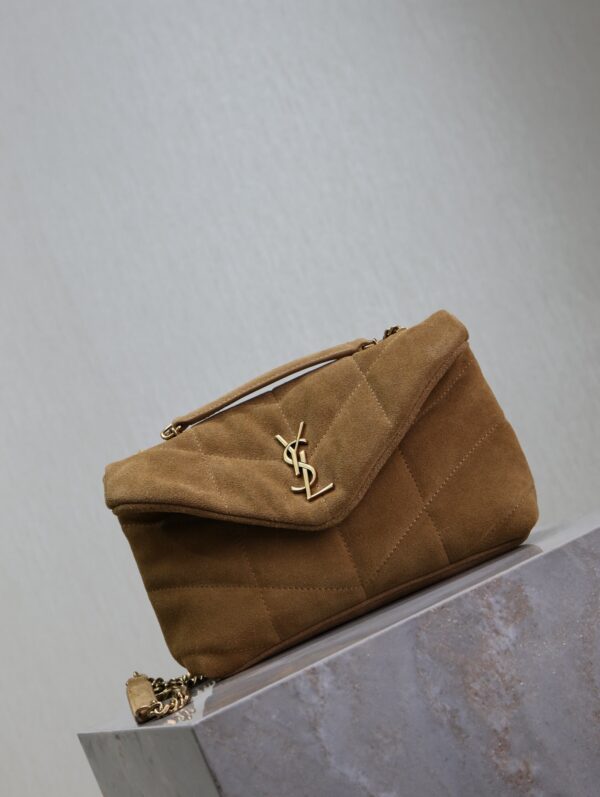 img_f8c0bdc9_20241023_i1729672204_3672_0_jpg YSL 25S LOULOU PUFFER MINI 23 IN TAN BROWN SUEDE GOLD HARDWRE
