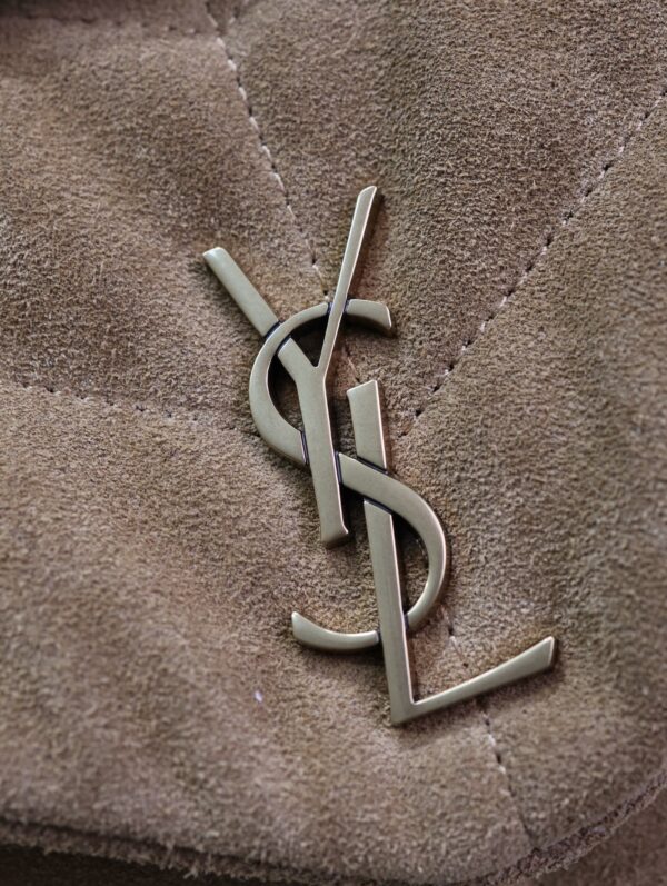 YSL 25S LOULOU PUFFER MINI 23 IN TAN BROWN SUEDE GOLD HARDWARE