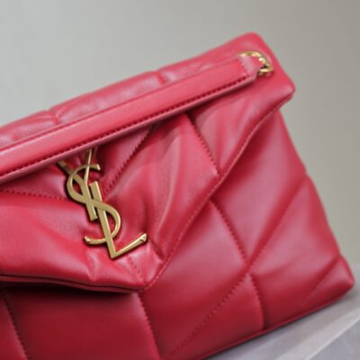 PUFFER SMALL 29 IN RED LAMBSKIN GOLD HARDWARE