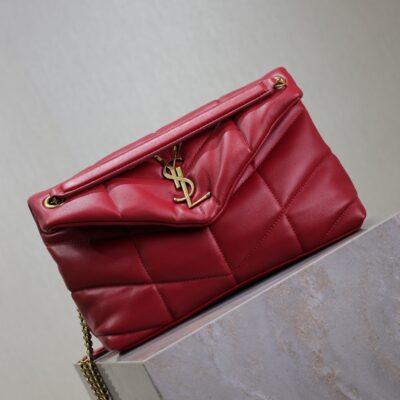 PUFFER SMALL 29 IN RED LAMBSKIN GOLD HARDWARE