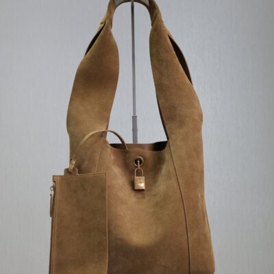 TANGER HOBO BAG 27 IN PEANUT BROWN SUEDE