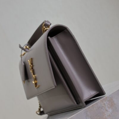YSL 25S SUNSET MM 25 IN GRAYISH PURPLE CALFSKIN GOLD HARDWRE