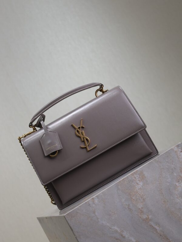 YSL 25S SUNSET MM 25 IN GRAYISH PURPLE CALFSKIN GOLD HARDWRE