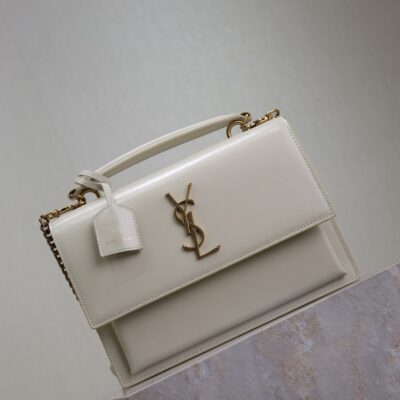 YSL 25S SUNSET MM 25 IN IVORY CALFSKIN GOLD HARDWARE