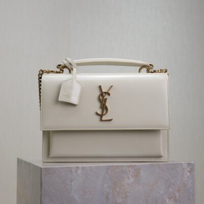 YSL 25S SUNSET MM 25 IN IVORY CALFSKIN GOLD HARDWARE