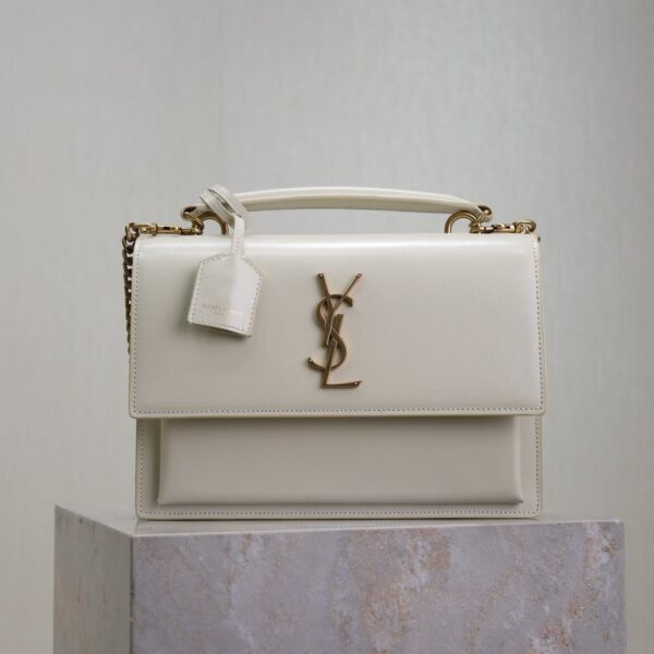 YSL 25S SUNSET MM 25 IN IVORY CALFSKIN GOLD HARDWARE