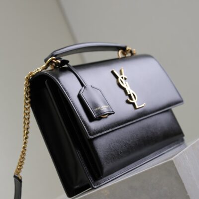 YSL 25S SUNSET MM 25 IN BLACK CALFSKIN GOLD HARDWARE