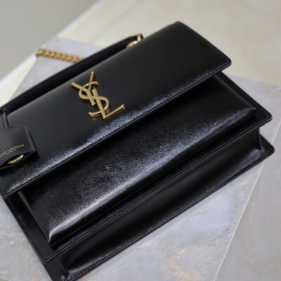 YSL 25S SUNSET MM 25 IN BLACK CALFSKIN GOLD HARDWARE