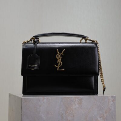 YSL 25S SUNSET MM 25 IN BLACK CALFSKIN GOLD HARDWARE