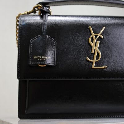 YSL 25S SUNSET MM 25 IN BLACK CALFSKIN GOLD HARDWARE