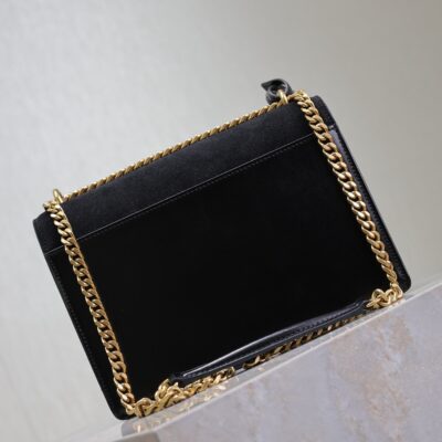 YSL 25S SUNSET BAG 22 IN BLACK CALFSKIN AND SUEDE GOLD HARDWRE