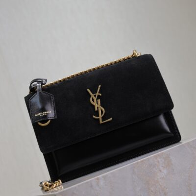 YSL 25S SUNSET BAG 22 IN BLACK CALFSKIN AND SUEDE GOLD HARDWRE