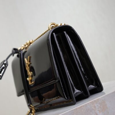 YSL 25S SUNSET MEDIUM 22 IN BLACK SHINY CALFSKIN GOLD HARDWRE