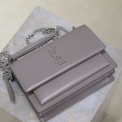 YSL 25S SUNSET BAG 22 IN DARK PURPLE CALFSKIN SILVER HARDWRE