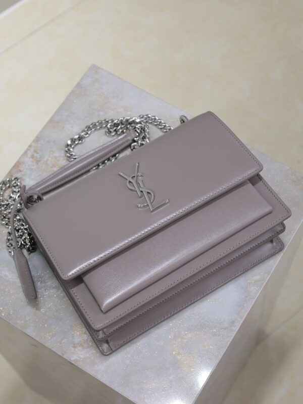 YSL 25S SUNSET BAG 22 IN DARK PURPLE CALFSKIN SILVER HARDWRE