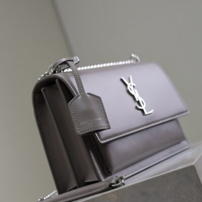 YSL 25S SUNSET BAG 22 IN DARK PURPLE CALFSKIN SILVER HARDWRE
