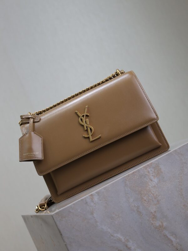img_f8c0bdc9_20241106_i1730875334_8511_0_jpg YSL 25S SUNSET BAG 22 IN BROWN CALFSKIN GOLD HARDWRE