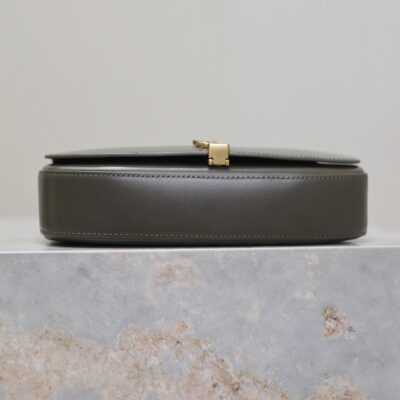 MINI VOLTAIRE IN BOX 17 IN KOMBU GREEN CALFSKIN GOLD LOGO