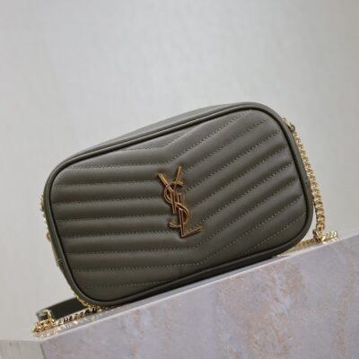 LOU MINI CAMERA BAG 18 IN KOMBU GREEN QUILTED CALFSKIN
