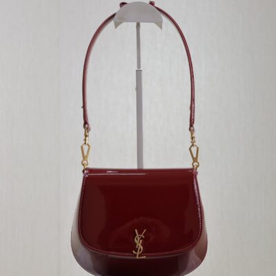VOLTAIRE SADDLE BAG 21 IN BORDEAUX RED PATENT CALFSKIN