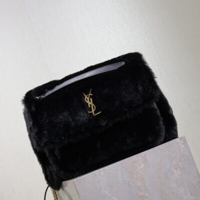 NIKI LARGE 32 IN BLACK RABBIT FUR GOLD HARDWARE