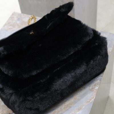 NIKI LARGE 32 IN BLACK RABBIT FUR GOLD HARDWARE