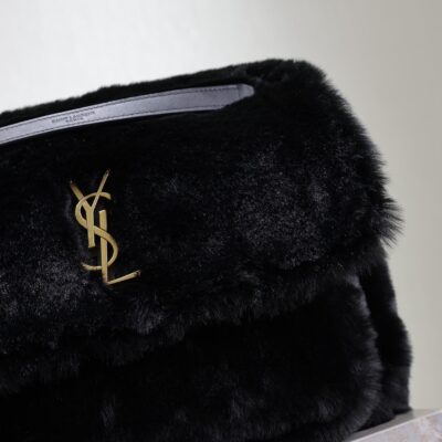 NIKI LARGE 32 IN BLACK RABBIT FUR GOLD HARDWARE