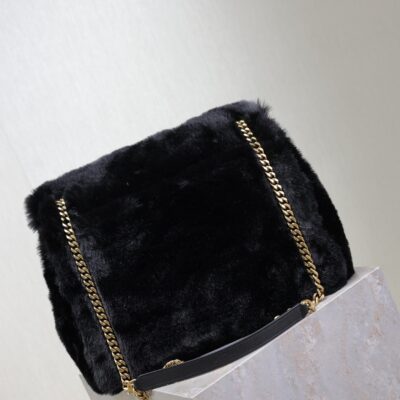 NIKI LARGE 32 IN BLACK RABBIT FUR GOLD HARDWARE