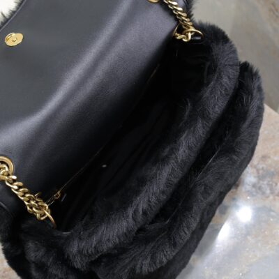 NIKI LARGE 32 IN BLACK RABBIT FUR GOLD HARDWARE